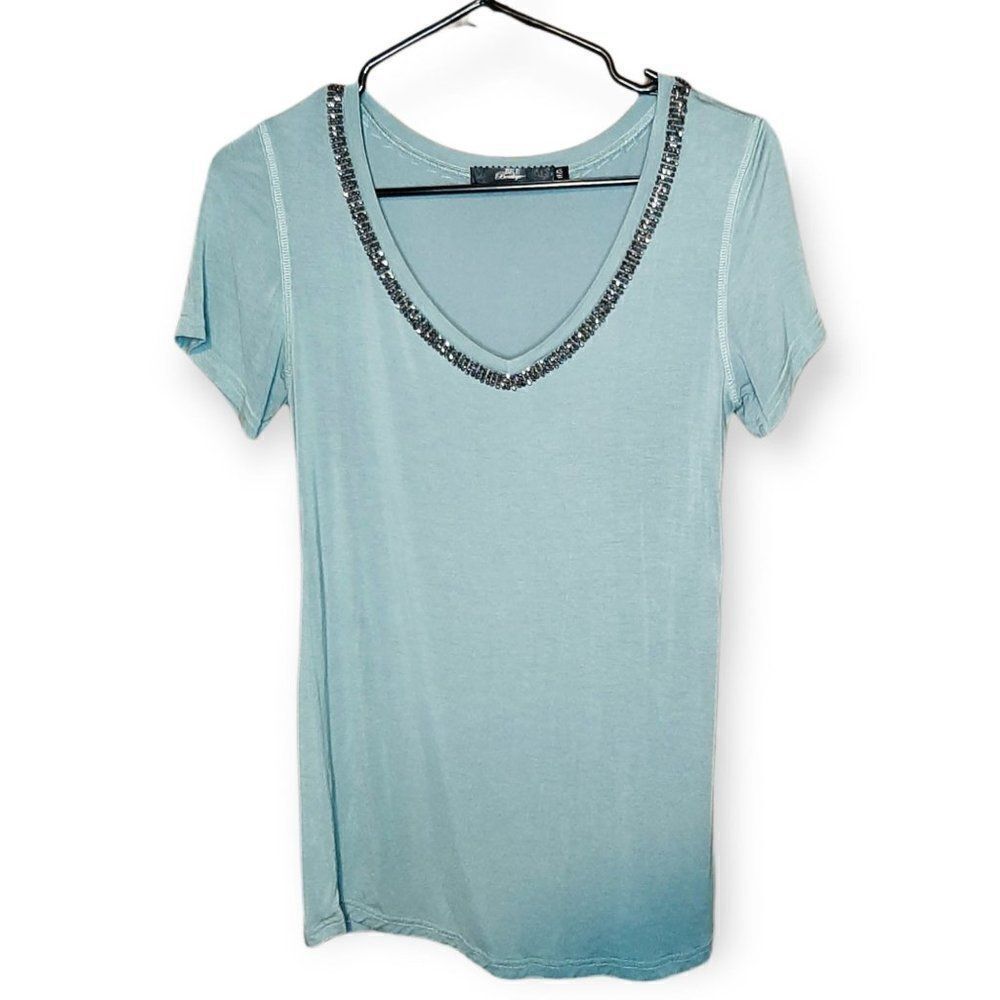 BKE Boutique Rhinestone Top in Chinois Green sz XS